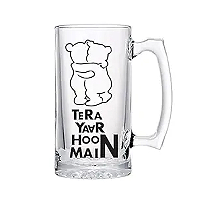 Sublimation Printed Clear Beer Mug With Tera yaar Hoon Mein Beer Mug Sublimation Printed Clear Beer Mug With Tera yaar Hoon Mein Beer Mug