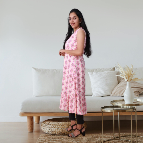 Shiya Sleeveless Pink Geometric Print