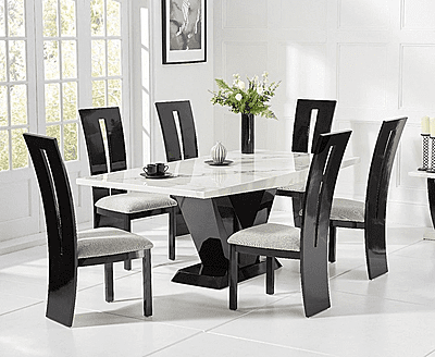 57 Marble Top Six Seater Dining Table Set (White) 57 Marble Top Six Seater Dining Table Set (White)