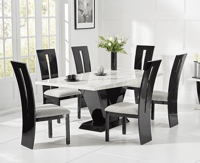 57 Marble Top Six Seater Dining Table Set (White) 57 Marble Top Six Seater Dining Table Set (White)