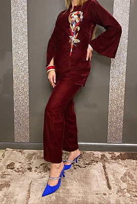 Velvet Co-Ord Set 2-Maroon-2