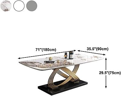 Vikinterio Stainless Steel Base with Marble Top Six Seater Dining Table Set