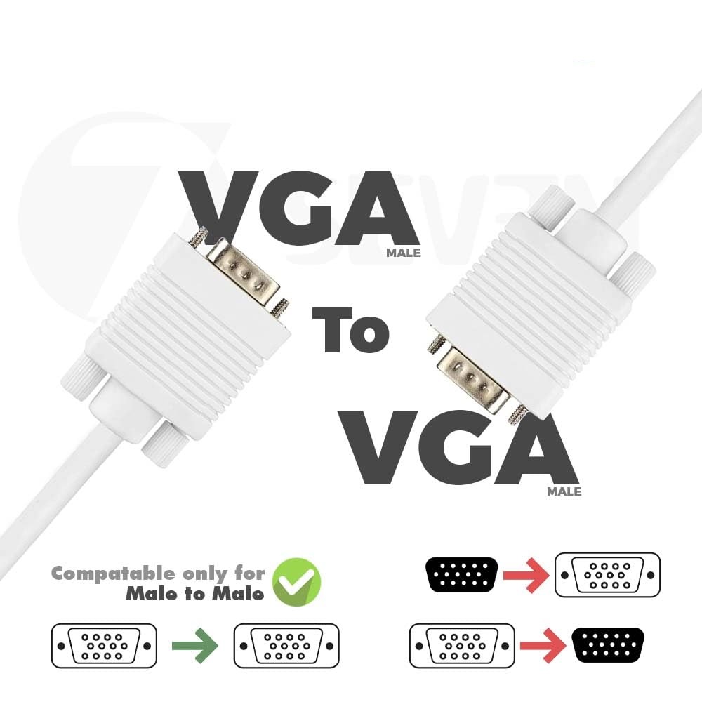 VGA Male to Male 3+4 ,15-Pin Cable/Adapter for PC, Monitor, Projector, Laptop, TV, LCD/LED (White) VGA Male to Male 3+4 ,15-Pin Cable/Adapter for PC, Monitor, Projector, Laptop, TV, LCD/LED (White)