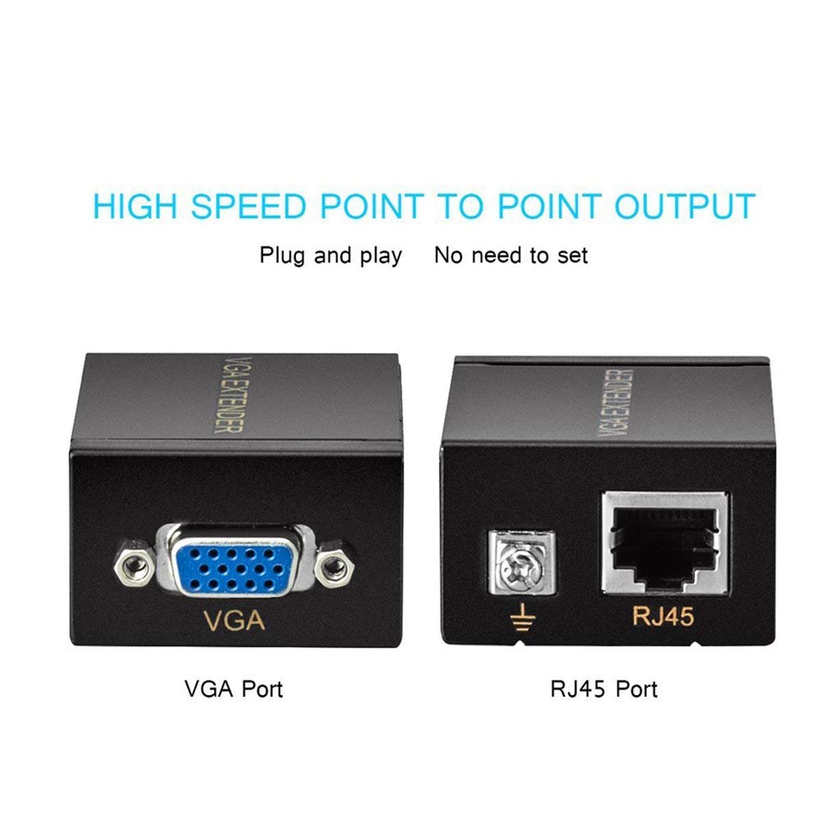 VGA Extender Repeater Adapter Over RJ45 Cat Cat6 Network Cable (1 Transmitter + 1 Receiver) Media Streaming Device (Black) VGA Extender Repeater Adapter Over RJ45 Cat Cat6 Network Cable (1 Transmitter + 1 Receiver) Media Streaming Device (Black)