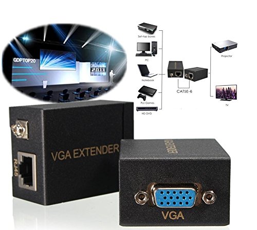 VGA Extender Repeater Adapter Over RJ45 Cat Cat6 Network Cable (1 Transmitter + 1 Receiver) Media Streaming Device (Black) VGA Extender Repeater Adapter Over RJ45 Cat Cat6 Network Cable (1 Transmitter + 1 Receiver) Media Streaming Device (Black)