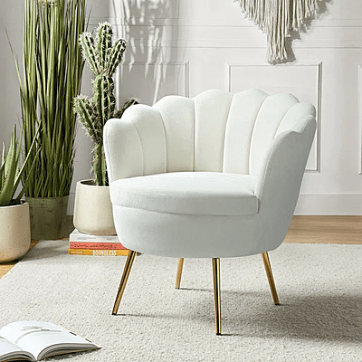 Vikinterio Upholstered Barrel Chair-Ivory Velvet Vikinterio Upholstered Barrel Chair-Ivory Velvet