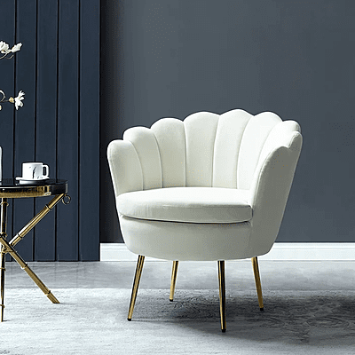 Vikinterio Upholstered Barrel Chair-Ivory Velvet Vikinterio Upholstered Barrel Chair-Ivory Velvet