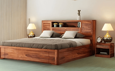 Vikinterio Jaipur Sheehsham Wood King Size Bed with Side Tables Vikinterio Jaipur Sheehsham Wood King Size Bed with Side Tables