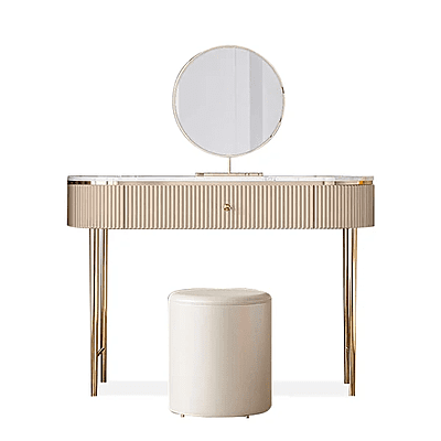 Vikinterio Marble Top Mirror Makeup Vanity Set with 1 Stool Vikinterio Marble Top Mirror Makeup Vanity Set with 1 Stool