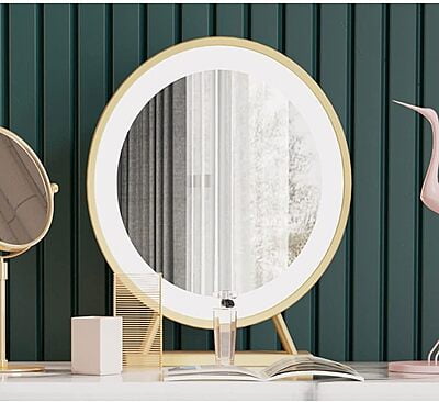 Vikinterio Makeup Vanity Marble Dresser Leather Surrounded Makeup Table Retractable Bedside Table with Touch Mirror 3 Drawers Dresser Desk Vikinterio Makeup Vanity Marble Dresser Leather Surrounded Makeup Table Retractable Bedside Table with Touch Mirror 3 Drawers Dresser Desk