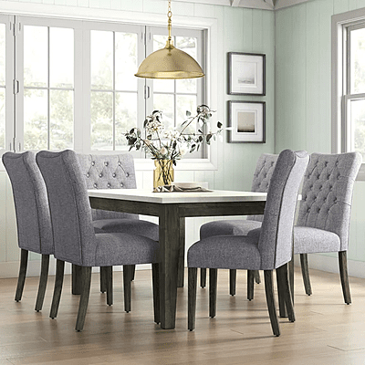 VIKINTERIO Malabar Dining Table with Marble Top and Six Upholstory Chairs VIKINTERIO Malabar Dining Table with Marble Top and Six Upholstory Chairs