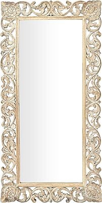 Vikinterio 79 Exquisitely Carved Mango Wood Wall Mirror, Floral Design, Light Brown, 36" x 2" x 72" Vikinterio 79 Exquisitely Carved Mango Wood Wall Mirror, Floral Design, Light Brown, 36" x 2" x 72"