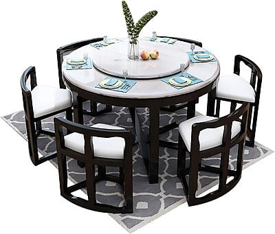 Vikinterio Milano Marble Top Six Seater Round Shape Dining Table Set Vikinterio Milano Marble Top Six Seater Round Shape Dining Table Set