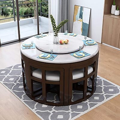 Vikinterio Milano Marble Top Six Seater Round Shape Dining Table Set Vikinterio Milano Marble Top Six Seater Round Shape Dining Table Set