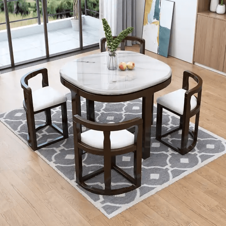 Vikinterio Marble Top Dining Table And Chair Set Dining Table 1 Table 4 Chairs and Space Saving Set Vikinterio Marble Top Dining Table And Chair Set Dining Table 1 Table 4 Chairs and Space Saving Set