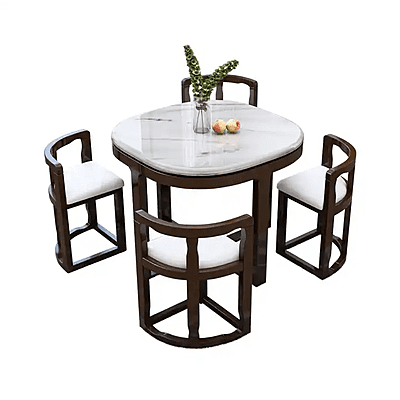 Vikinterio Marble Top Dining Table And Chair Set Dining Table 1 Table 4 Chairs and Space Saving Set Vikinterio Marble Top Dining Table And Chair Set Dining Table 1 Table 4 Chairs and Space Saving Set