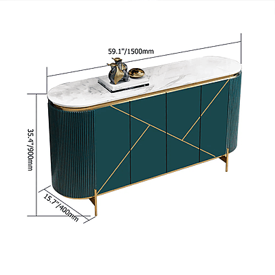 Vikinterio Modern White Sideboard Buffet  Marble Top 4 Doors 2 Shelves