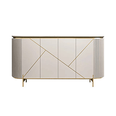Vikinterio Modern White Sideboard Buffet  Marble Top 4 Doors 2 Shelves