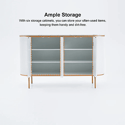 Vikinterio Modern White Sideboard Buffet  Marble Top 4 Doors 2 Shelves
