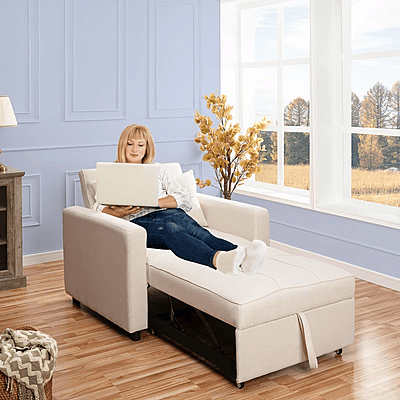 Vikinterio 3 in 1 Convertible Chair Bed, Lounger Sleeper Chair Bed, Linen Sofa Bed Sleeper Armchair Vikinterio 3 in 1 Convertible Chair Bed, Lounger Sleeper Chair Bed, Linen Sofa Bed Sleeper Armchair