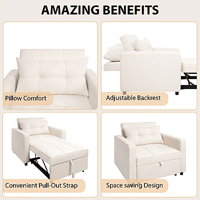 Vikinterio 3 in 1 Convertible Chair Bed, Lounger Sleeper Chair Bed, Linen Sofa Bed Sleeper Armchair Vikinterio 3 in 1 Convertible Chair Bed, Lounger Sleeper Chair Bed, Linen Sofa Bed Sleeper Armchair