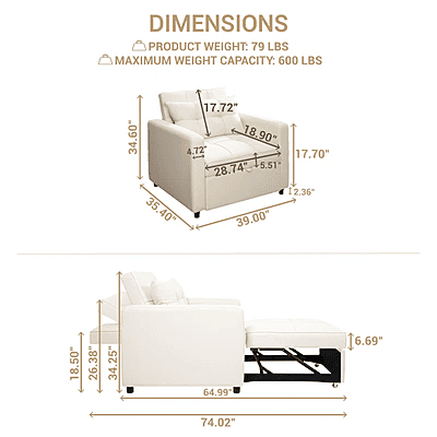 Vikinterio 3 in 1 Convertible Chair Bed, Lounger Sleeper Chair Bed, Linen Sofa Bed Sleeper Armchair Vikinterio 3 in 1 Convertible Chair Bed, Lounger Sleeper Chair Bed, Linen Sofa Bed Sleeper Armchair