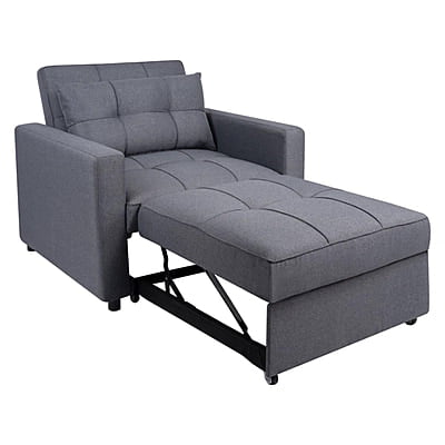 Vikinterio 3 in 1 Convertible Chair Bed, Lounger Sleeper Chair Bed in Gray Linen Fabric Vikinterio 3 in 1 Convertible Chair Bed, Lounger Sleeper Chair Bed in Gray Linen Fabric