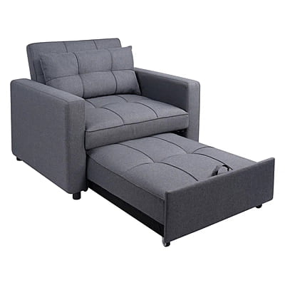 Vikinterio 3 in 1 Convertible Chair Bed, Lounger Sleeper Chair Bed in Gray Linen Fabric Vikinterio 3 in 1 Convertible Chair Bed, Lounger Sleeper Chair Bed in Gray Linen Fabric