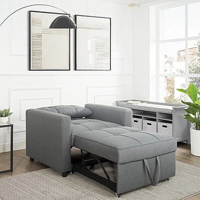 Vikinterio 3 in 1 Convertible Chair Bed, Lounger Sleeper Chair Bed in Gray Linen Fabric Vikinterio 3 in 1 Convertible Chair Bed, Lounger Sleeper Chair Bed in Gray Linen Fabric