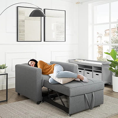 Vikinterio 3 in 1 Convertible Chair Bed, Lounger Sleeper Chair Bed in Gray Linen Fabric Vikinterio 3 in 1 Convertible Chair Bed, Lounger Sleeper Chair Bed in Gray Linen Fabric
