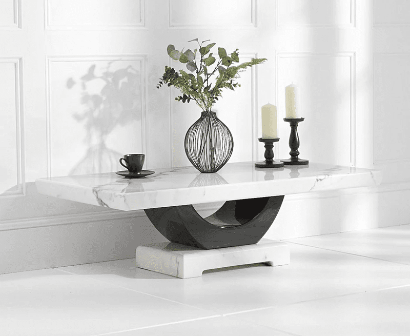 Vikinterio U Shape White Marble Coffee Table Vikinterio U Shape White Marble Coffee Table