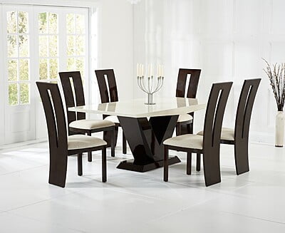 57 Marble Top Dining Table Set with Six Chairs 57 Marble Top Dining Table Set with Six Chairs