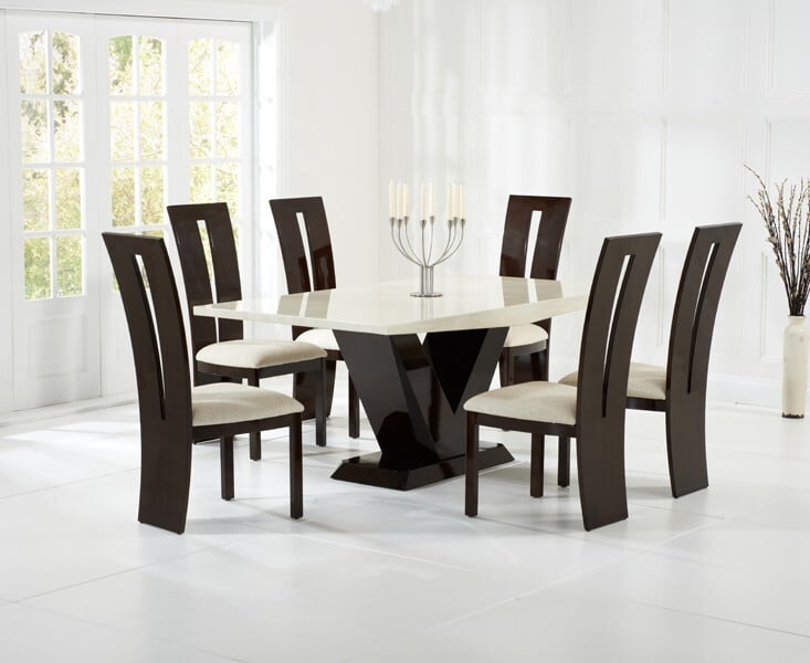 57 Marble Top Dining Table Set with Six Chairs 57 Marble Top Dining Table Set with Six Chairs