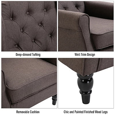 Vikinterio Morrisa Wingback Chairin Brown Polister Fabric Vikinterio Morrisa Wingback Chairin Brown Polister Fabric