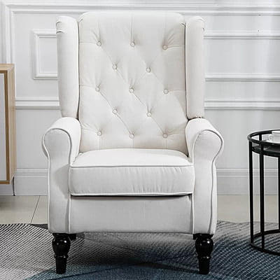 Vikinterio Morrisa Wingback Chair in Cream Polister Fabric Vikinterio Morrisa Wingback Chair in Cream Polister Fabric