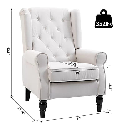 Vikinterio Morrisa Wingback Chair in Cream Polister Fabric Vikinterio Morrisa Wingback Chair in Cream Polister Fabric