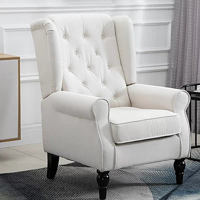 Vikinterio Morrisa Wingback Chair in Cream Polister Fabric Vikinterio Morrisa Wingback Chair in Cream Polister Fabric