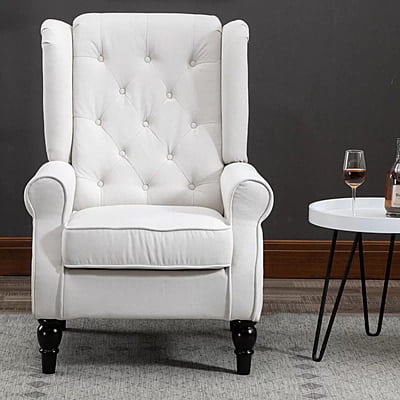 Vikinterio Morrisa Wingback Chair in Cream Polister Fabric Vikinterio Morrisa Wingback Chair in Cream Polister Fabric