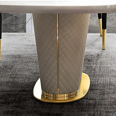 Norway Modern 63" Marble Rectangular Pedestal Dining Table PU Leather & Stainless Steel in Gold Norway Modern 63" Marble Rectangular Pedestal Dining Table PU Leather & Stainless Steel in Gold