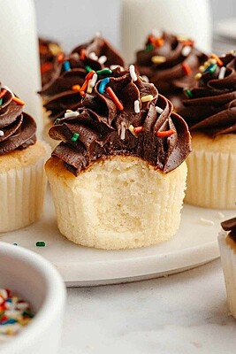 Vanilla cupcake with chocolate frosting