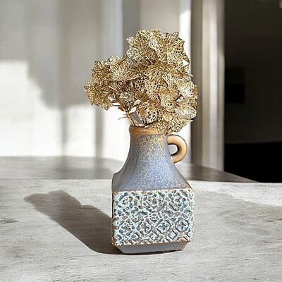 Antique Grey Ceramic Vase with Gold Accents Antique Grey Ceramic Vase with Gold Accents