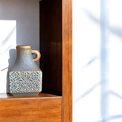 Antique Grey Ceramic Vase with Gold Accents Antique Grey Ceramic Vase with Gold Accents