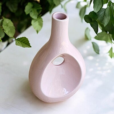 Pink Ceramic Vase with Unique Cutout Design Pink Ceramic Vase with Unique Cutout Design