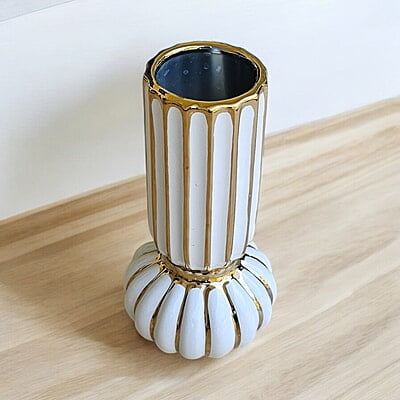 White Ceramic Vase with Gold Accents White Ceramic Vase with Gold Accents