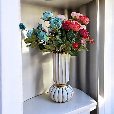 White Ceramic Vase with Gold Accents White Ceramic Vase with Gold Accents