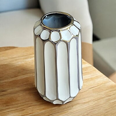 White Ceramic Vase with Silver Accents White Ceramic Vase with Silver Accents