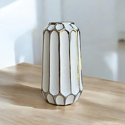 White Ceramic Vase with Silver Accents White Ceramic Vase with Silver Accents