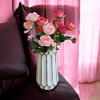 White Ceramic Vase with Silver Accents White Ceramic Vase with Silver Accents