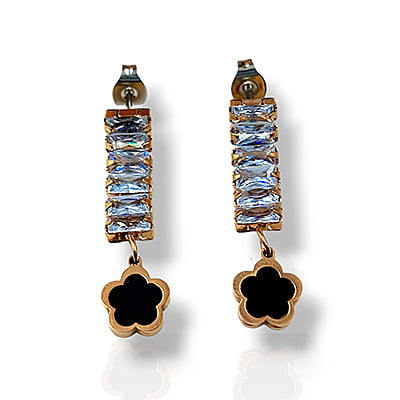 Anti-Tarnish Vintage Flower Studded Stone Dropped Earrings Anti-Tarnish Vintage Flower Studded Stone Dropped Earrings