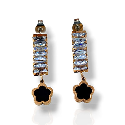 Anti-Tarnish Vintage Flower Studded Stone Dropped Earrings Anti-Tarnish Vintage Flower Studded Stone Dropped Earrings